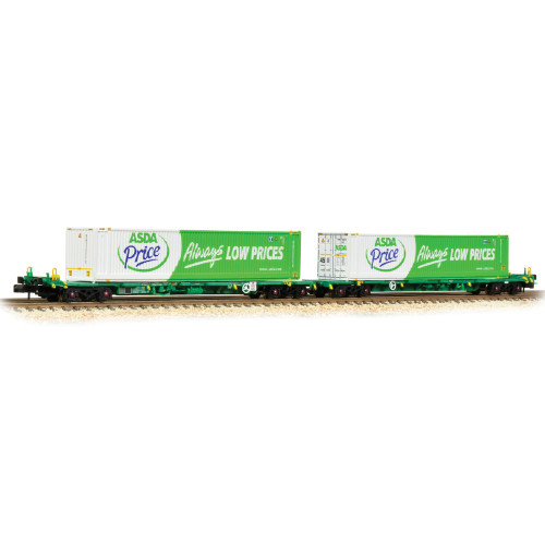 377-368 Intermodal Bogie Wagons with 45ft Containers in ASDA Livery