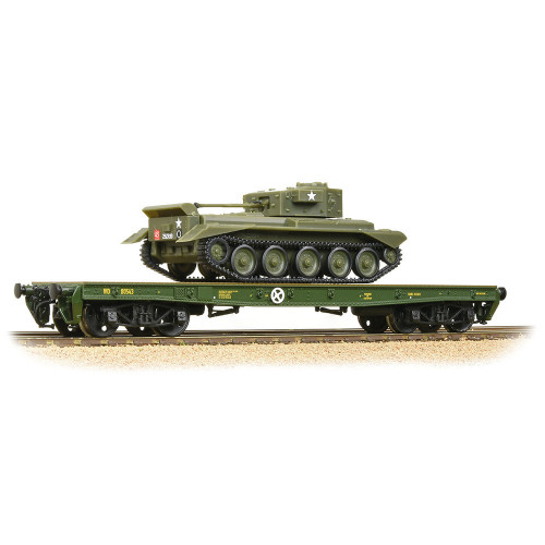 38-726 Warflat Bogie Flat Wagon WD Bronze Green with Tank