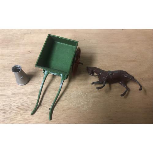 O Gauge Horse & Cart Green with Red Wheels and Milk Churn