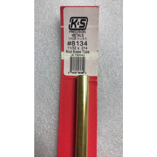 KS134 K & S Precision Metals No.8134 Round Brass Tube 11/32" x 0.014" x 12" Long