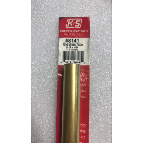 KS141 K & S Precision Metals No.8141 Round Brass Tube 9/16" dia x 0.014" x 12" Long