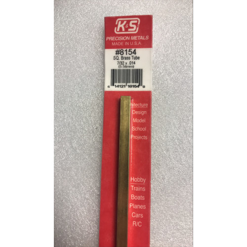 KS154 K & S Precision Metals No.8154 Square Brass Tube 7/32" x 0.014" x 12" Long