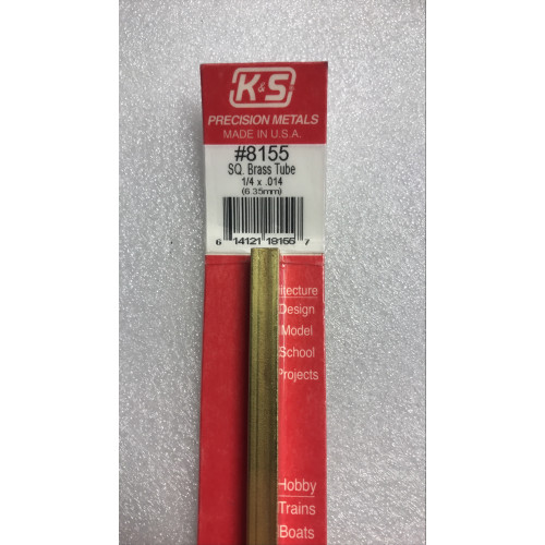 KS155 K & S Precision Metals No.8155 Square Brass Tube 1/4" x 0.014" x 12" Long