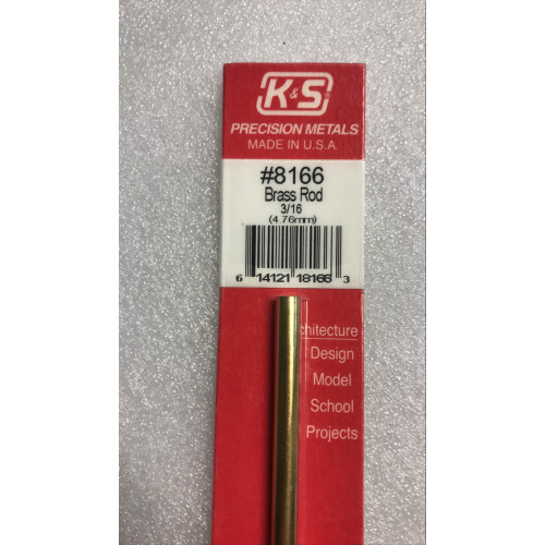 KS166 K & S Precision Metals No.8166 Brass Rod 3/16" dia x 12" Long