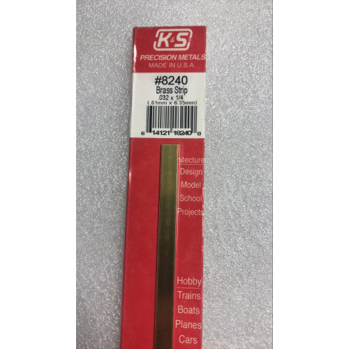 KS240 K & S Precision Metals No.8240 Brass Strip 0.032" x 1/4" x 12" Long