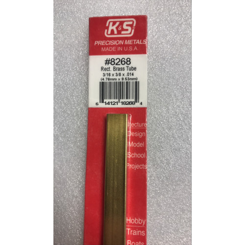 KS268 K & S Precision Metals No.8268 Rectangular Brass Tube 3/16" x 3/8" x 0.014" x 12" long
