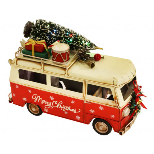 PXM3022 Vintage Christmas Camper Van with LED Lights (255 x 115 x 180mm)